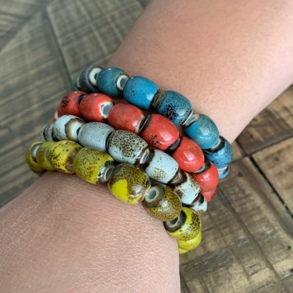 Handmade Jewelry - 4pc Handmade 10mm Porcelian Bead Stretch Bracelet